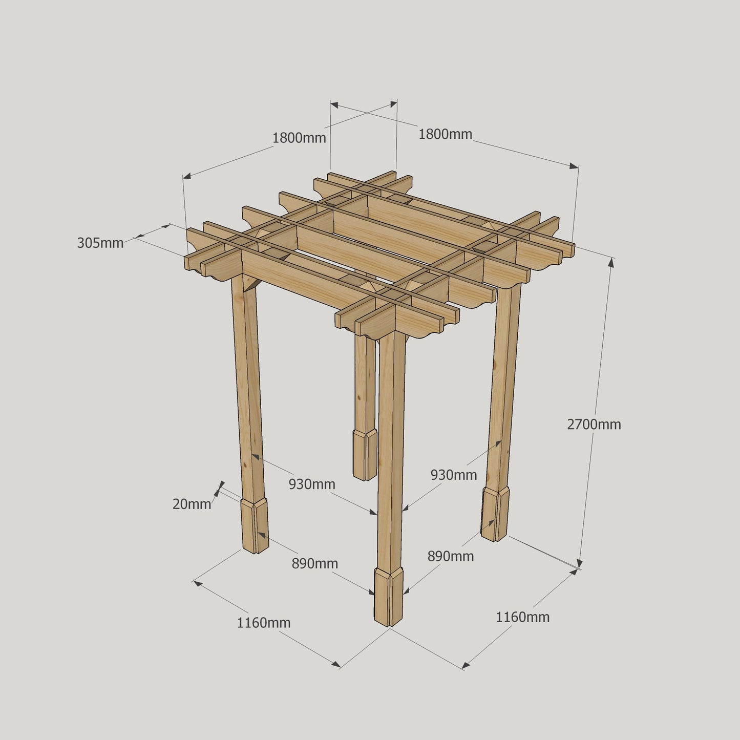 Double Premium Pergola - 1.8m Width