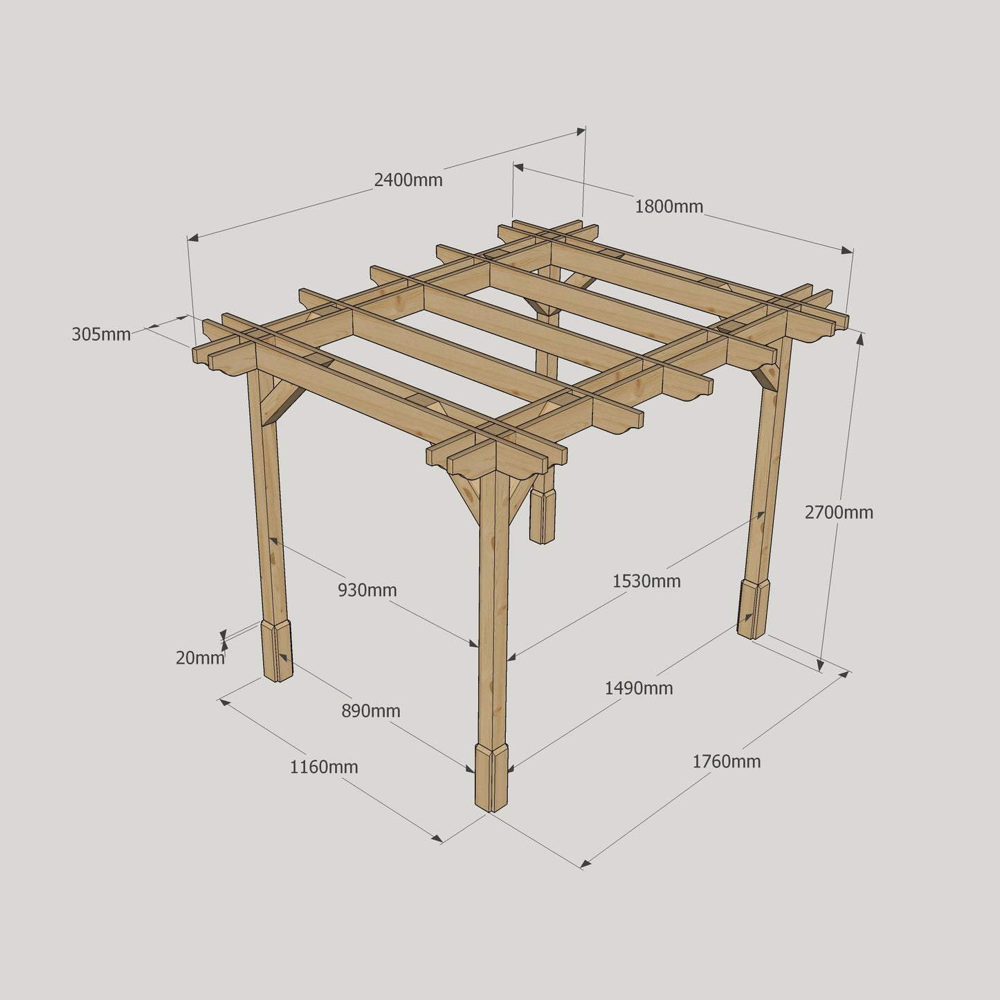 Double Premium Pergola - 1.8m Width