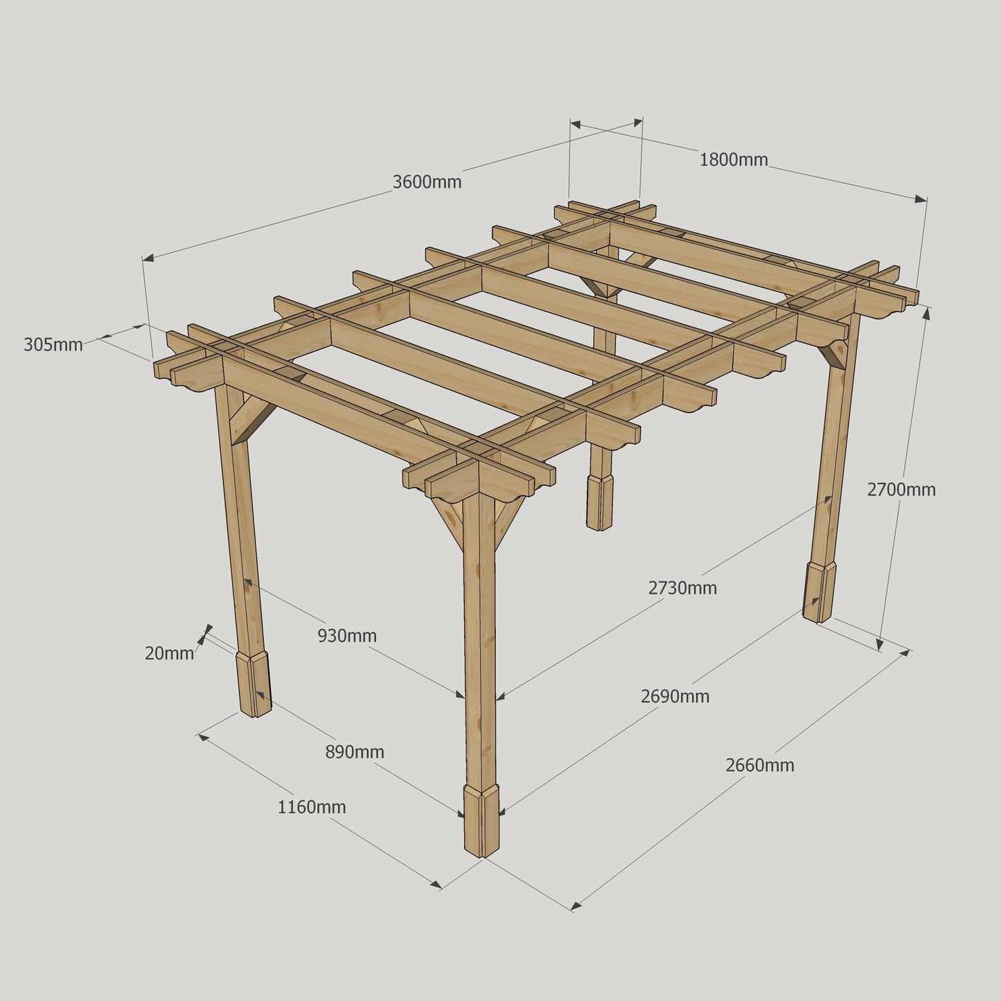 Double Premium Pergola - 1.8m Width