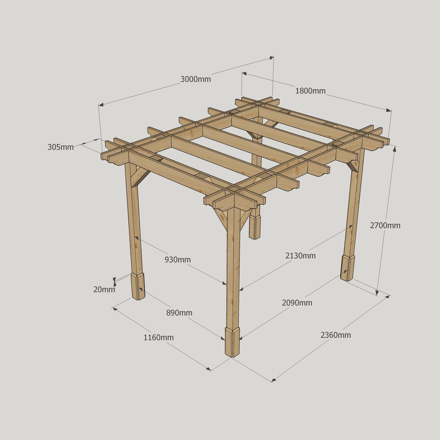 Double Premium Pergola - 1.8m Width