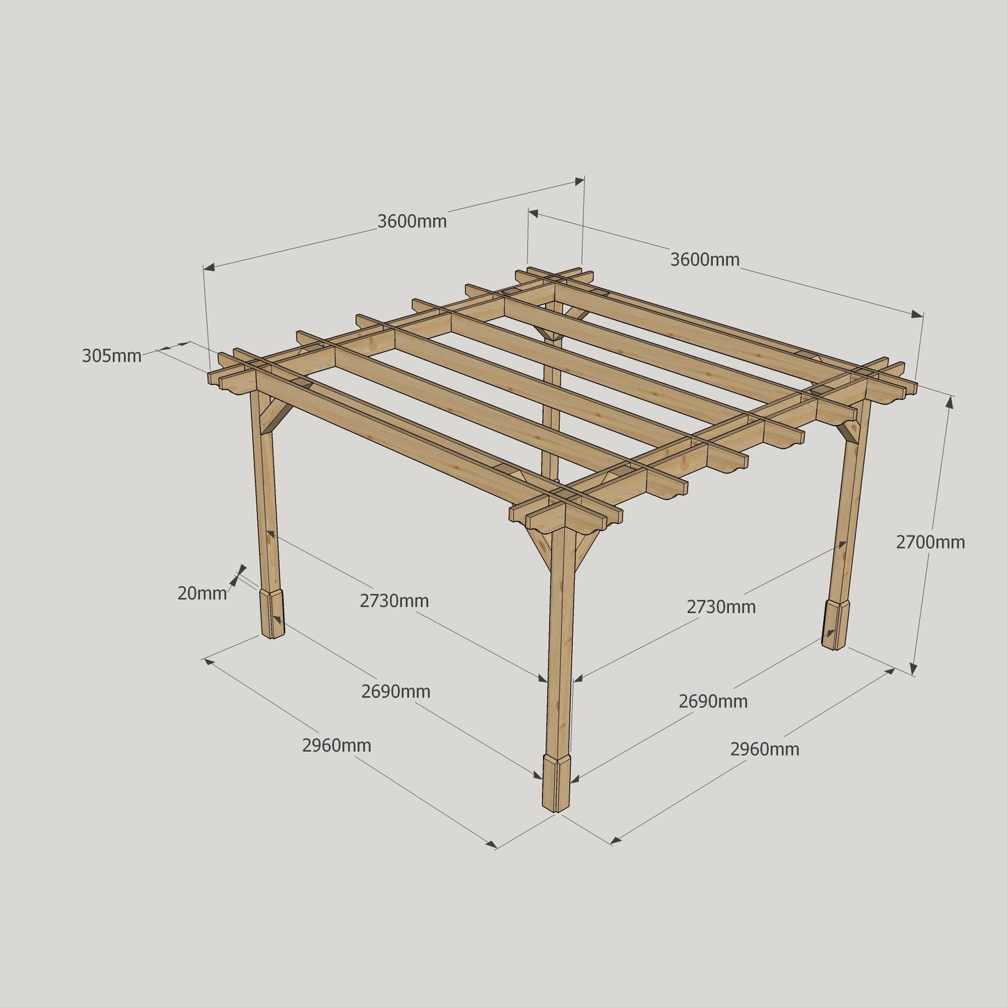 Double Premium Pergola - 3.6m Width