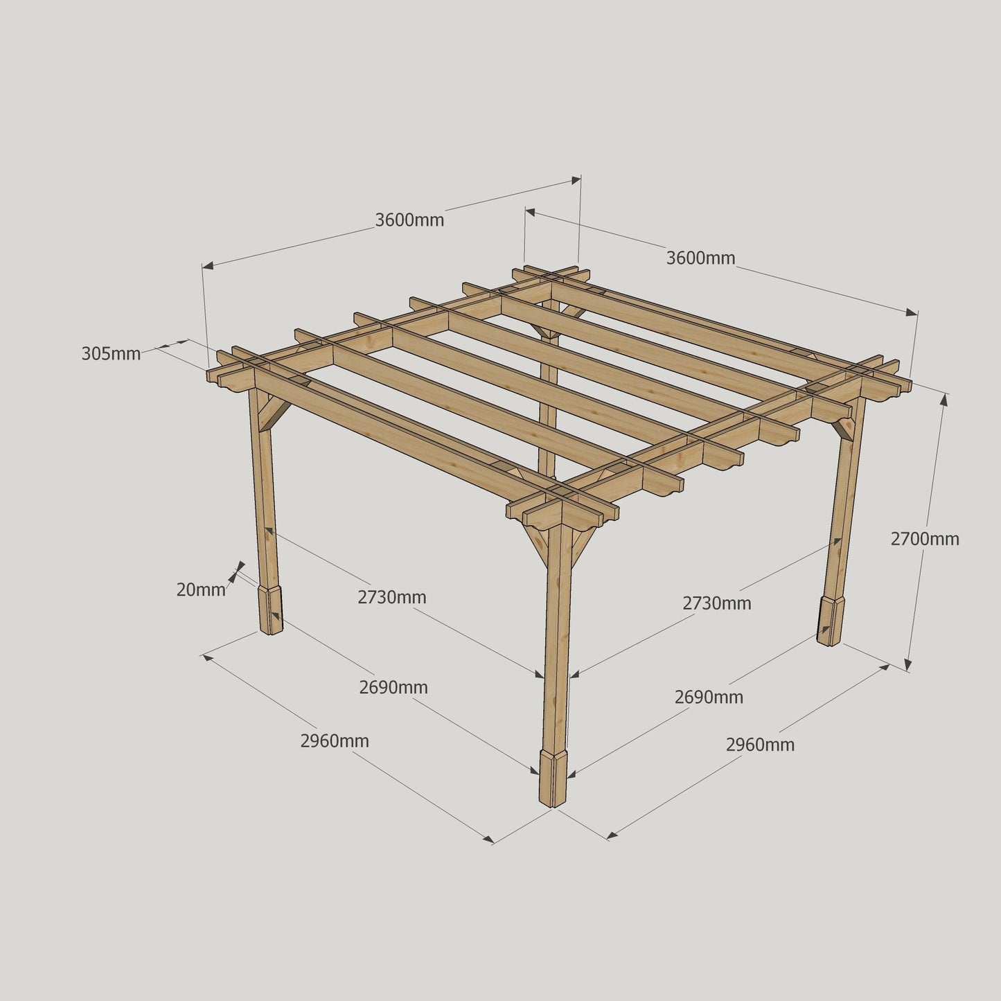 Double Premium Pergola - 3m Width