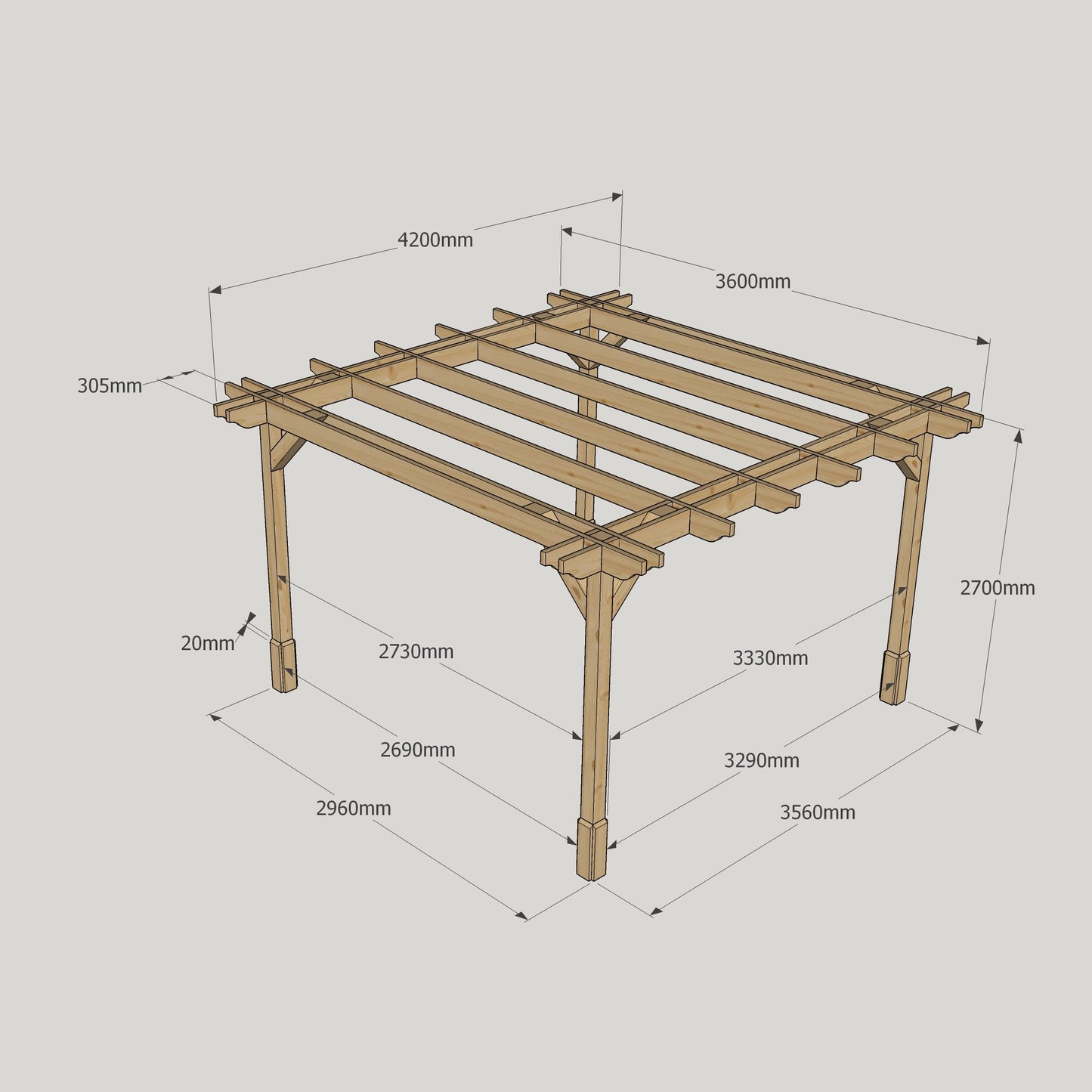 Double Premium Pergola - 3.6m Width