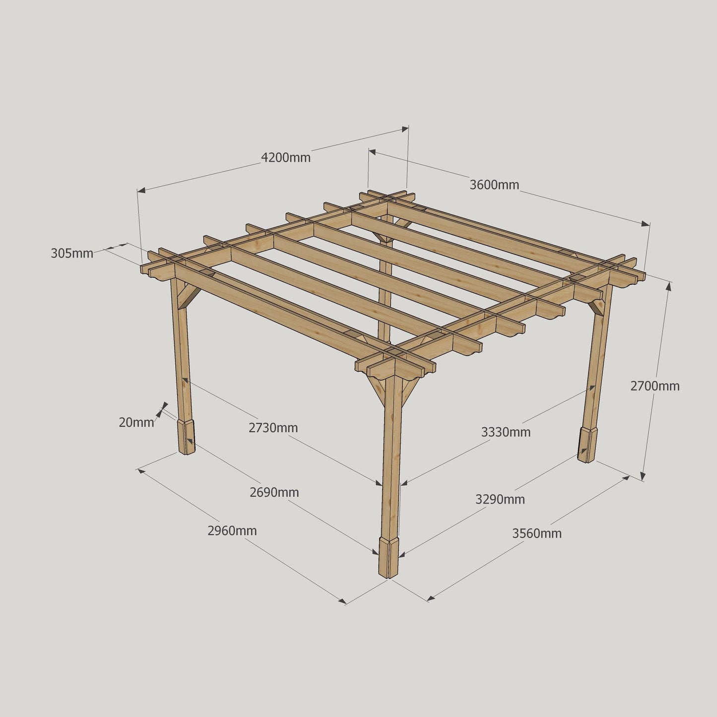 Double Premium Pergola - 3m Width