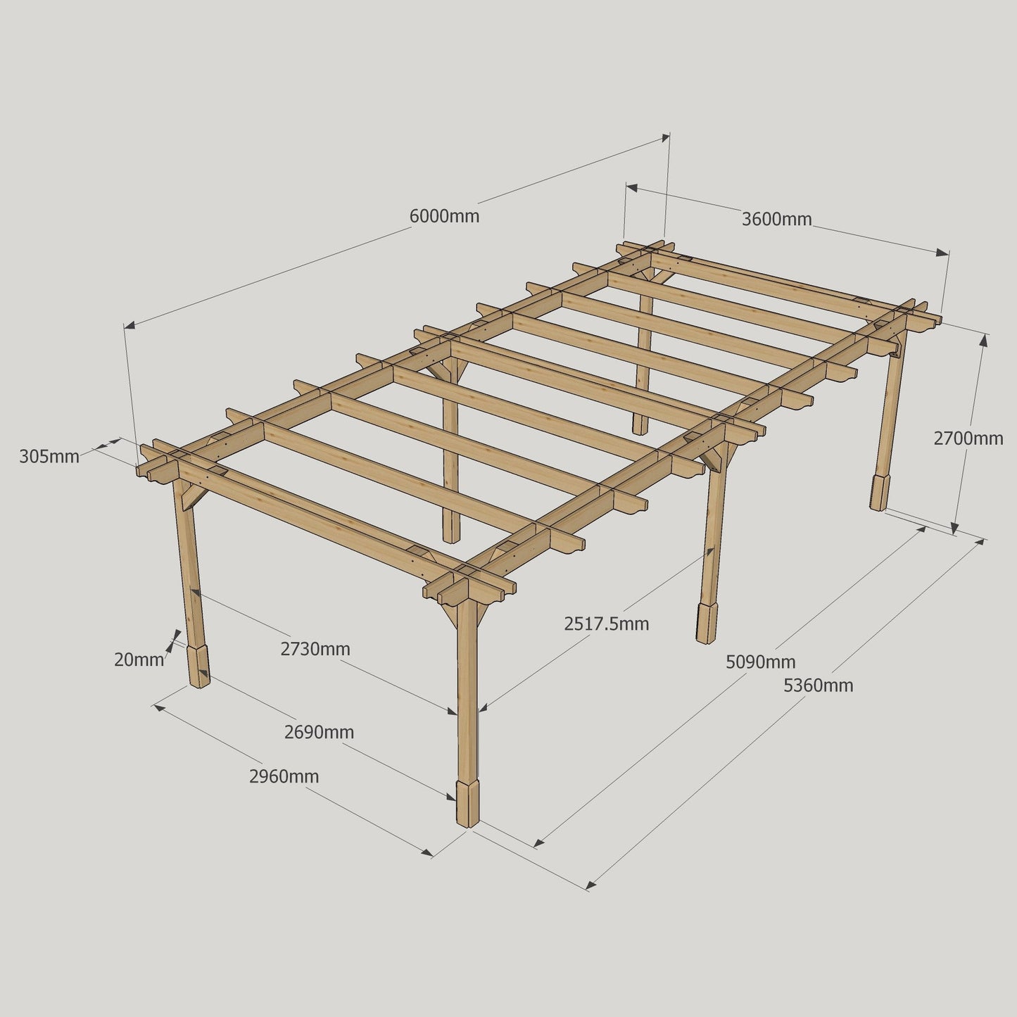 Double Premium Pergola - 3m Width