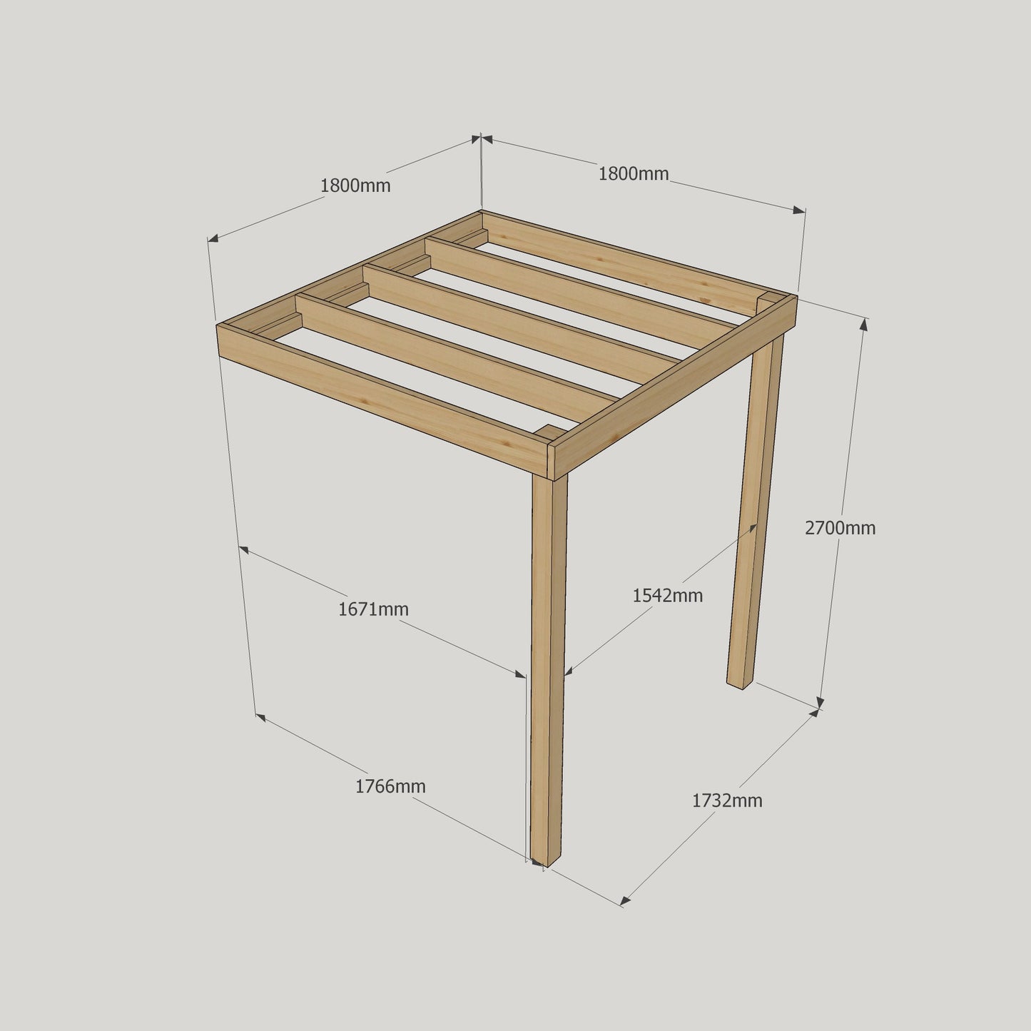 Wall Mounted Box Pergola - 1.8m Depth