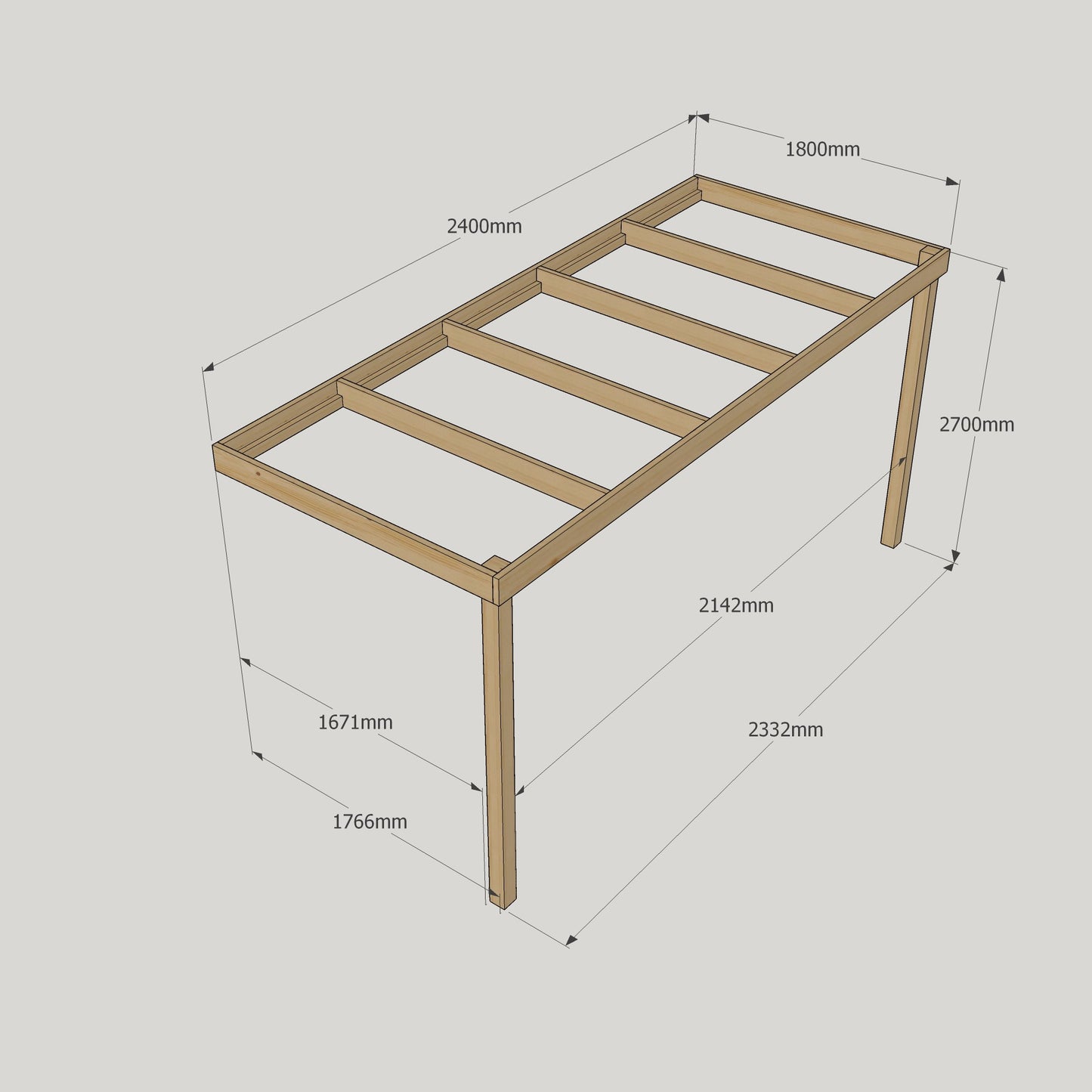 Wall Mounted Box Pergola - 1.8m Depth