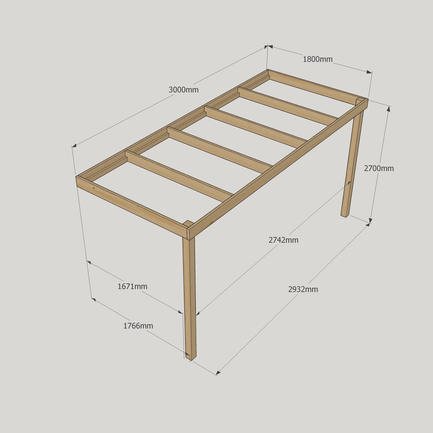 Wall Mounted Box Pergola - 1.8m Depth