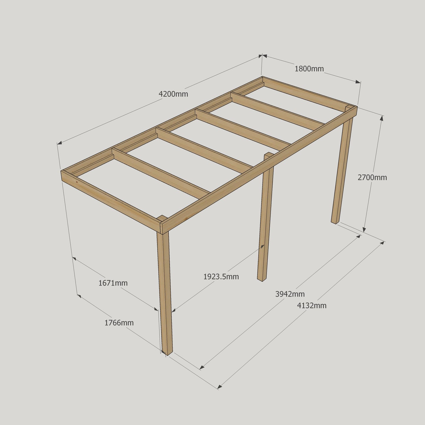 Wall Mounted Box Pergola - 1.8m Depth