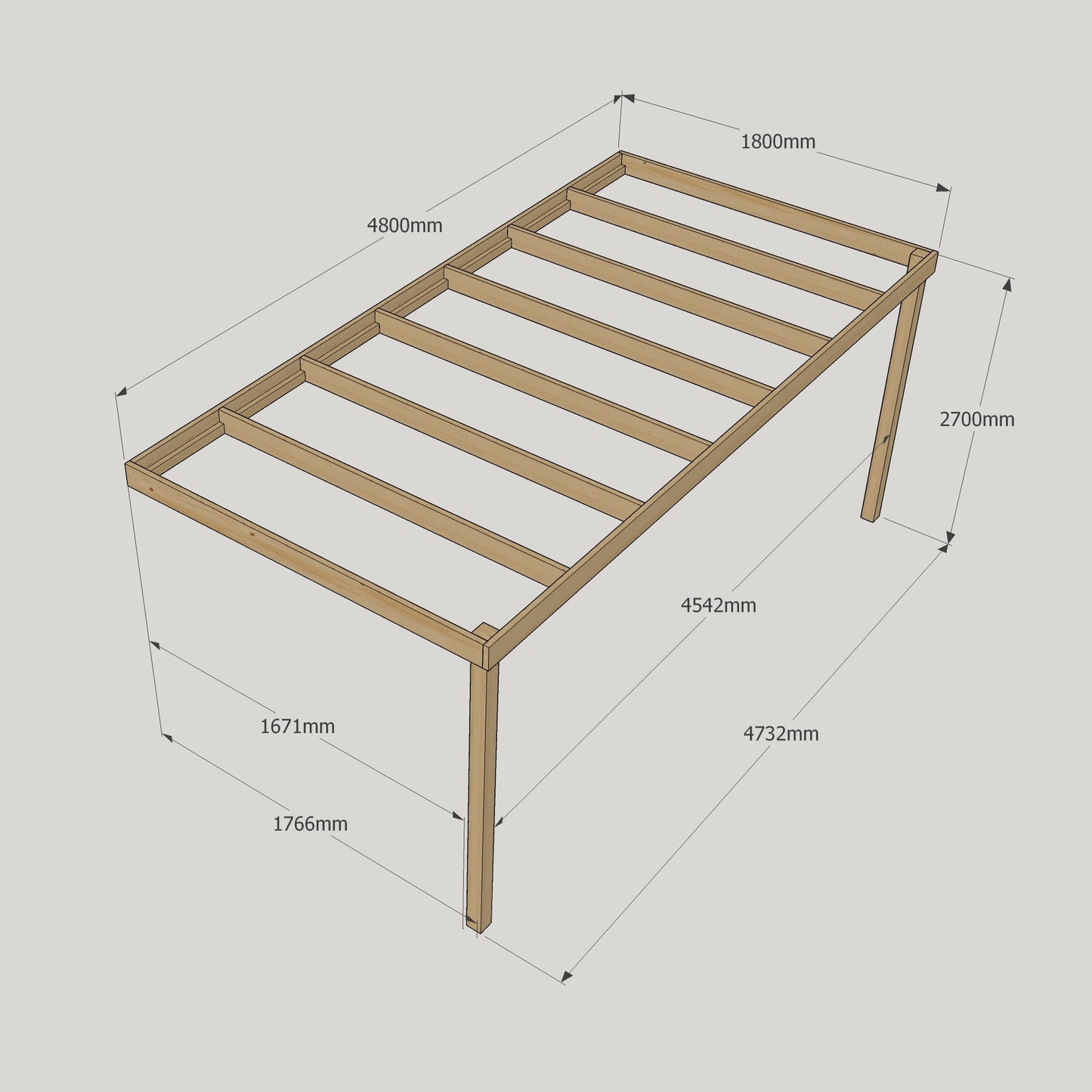 Wall Mounted Box Pergola - 1.8m Depth