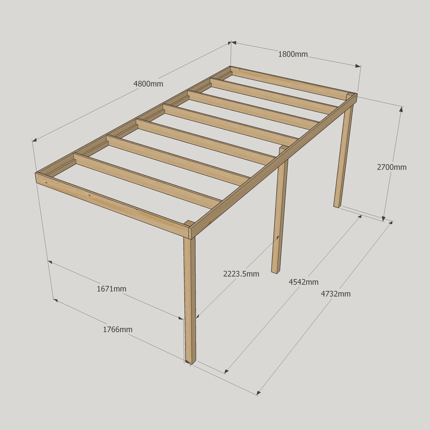 Wall Mounted Box Pergola - 1.8m Depth