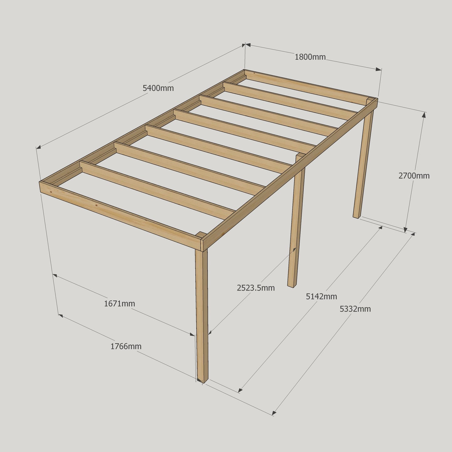 Wall Mounted Box Pergola - 1.8m Depth