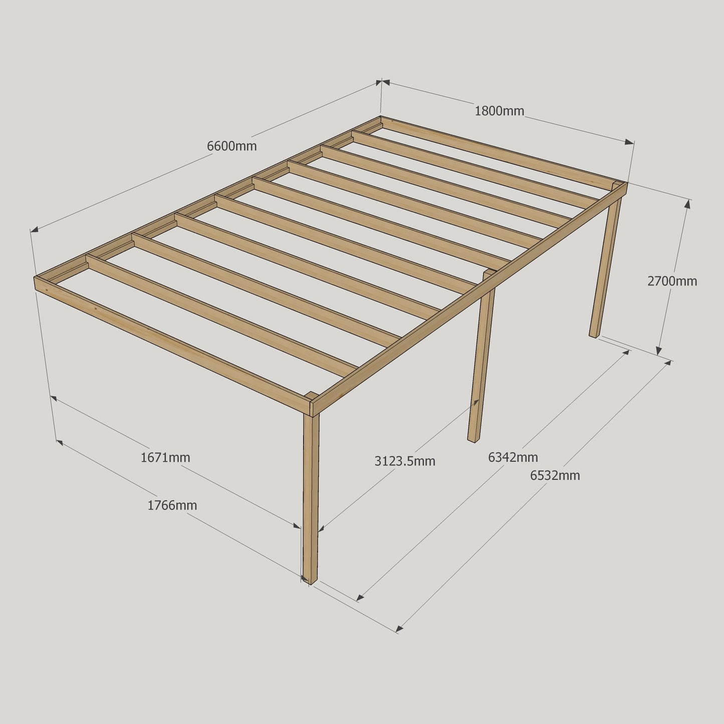 Wall Mounted Box Pergola - 1.8m Depth