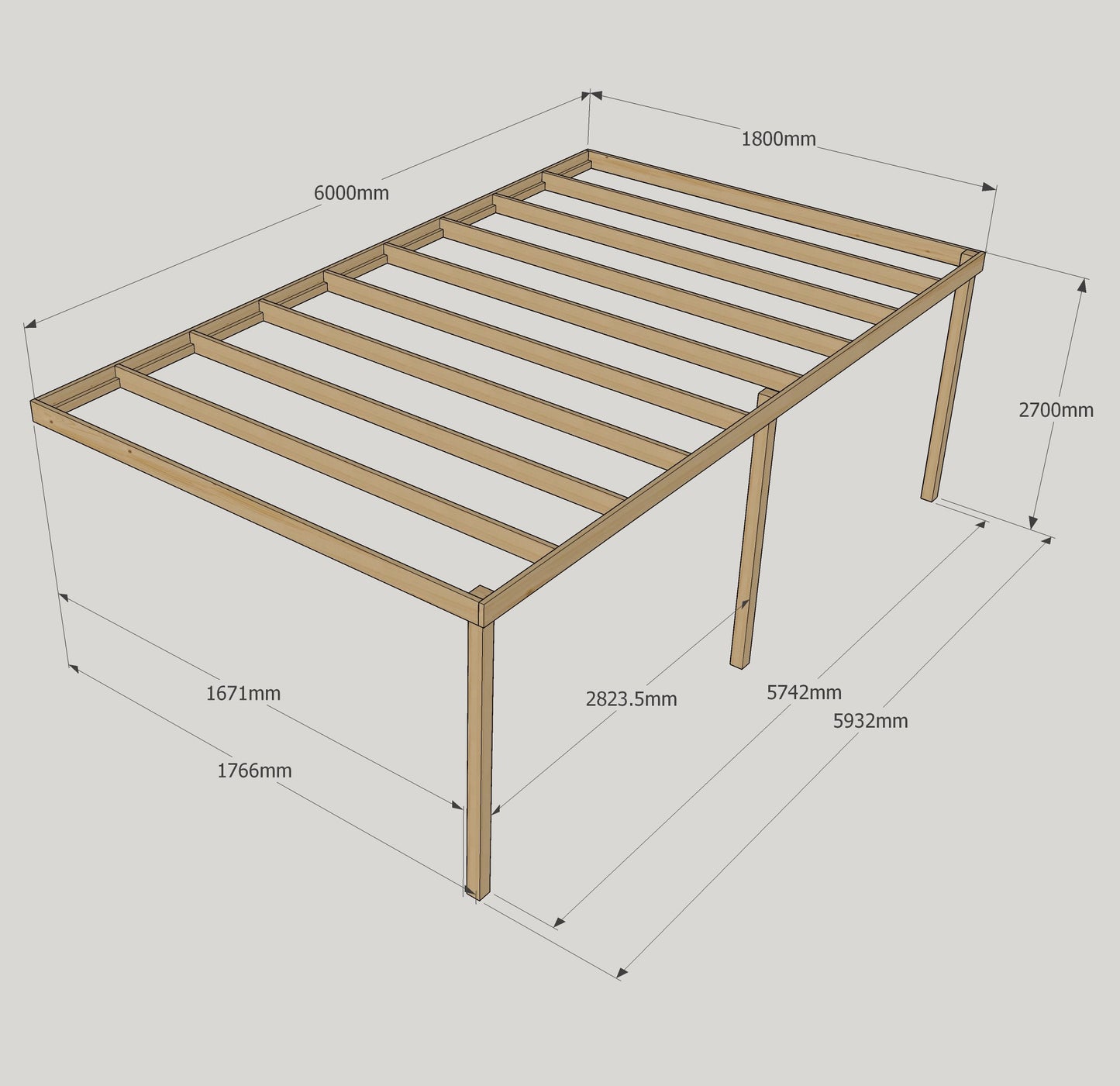 Wall Mounted Box Pergola - 1.8m Depth