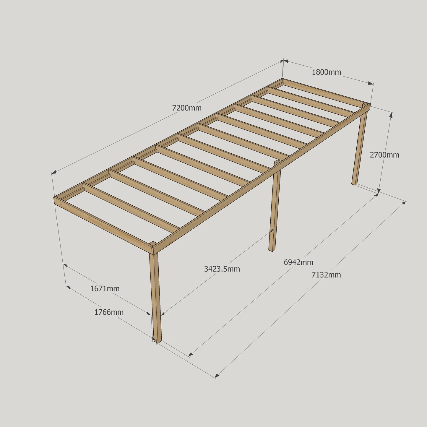 Wall Mounted Box Pergola - 1.8m Depth