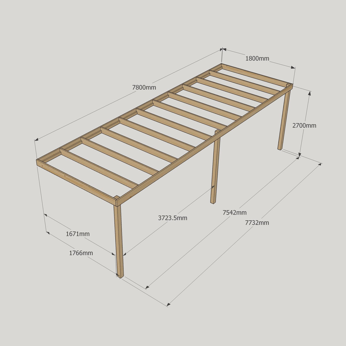 Wall Mounted Box Pergola - 1.8m Depth