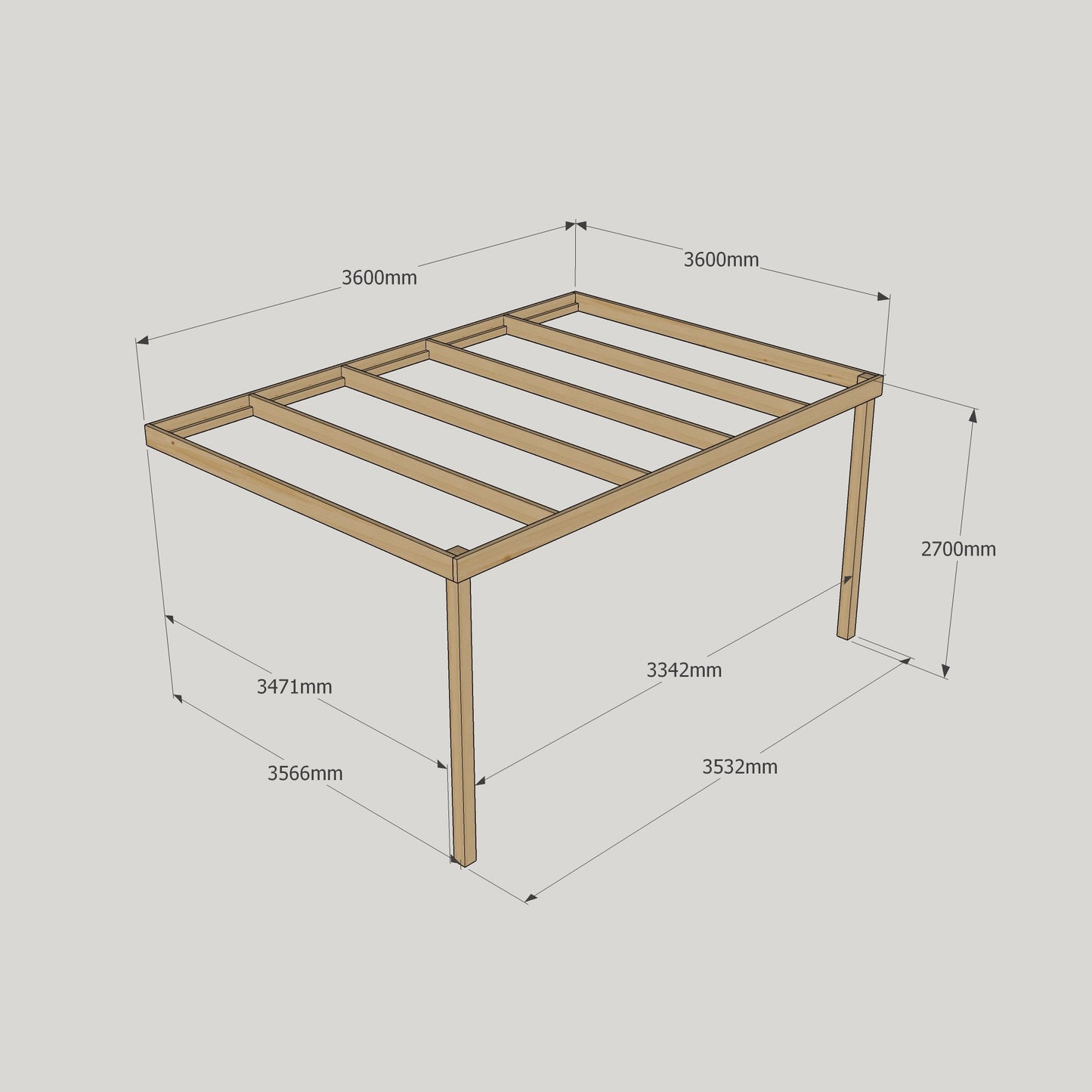 Wall Mounted Box Pergola - 3.6m Depth