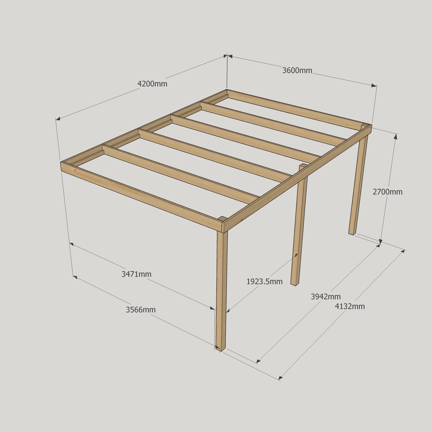 Wall Mounted Box Pergola - 3.6m Depth