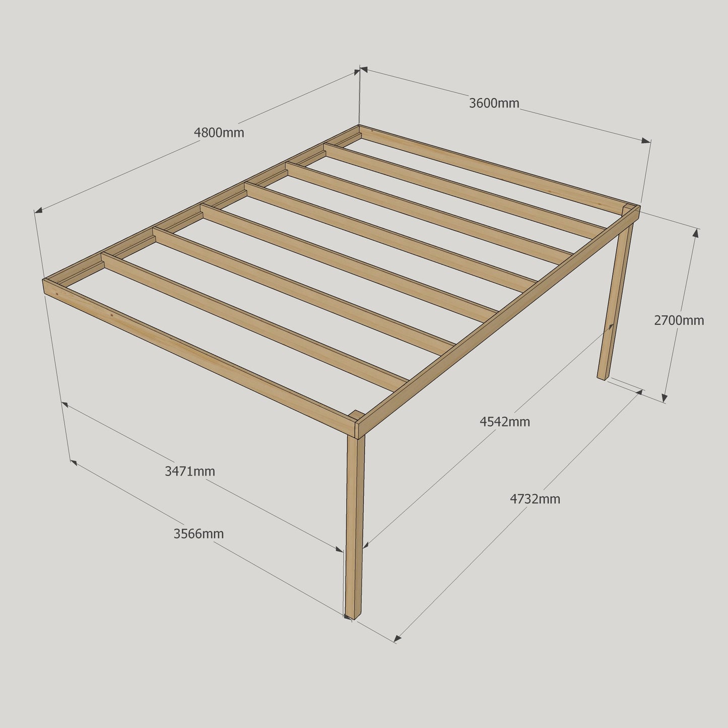 Wall Mounted Box Pergola - 3.6m Depth