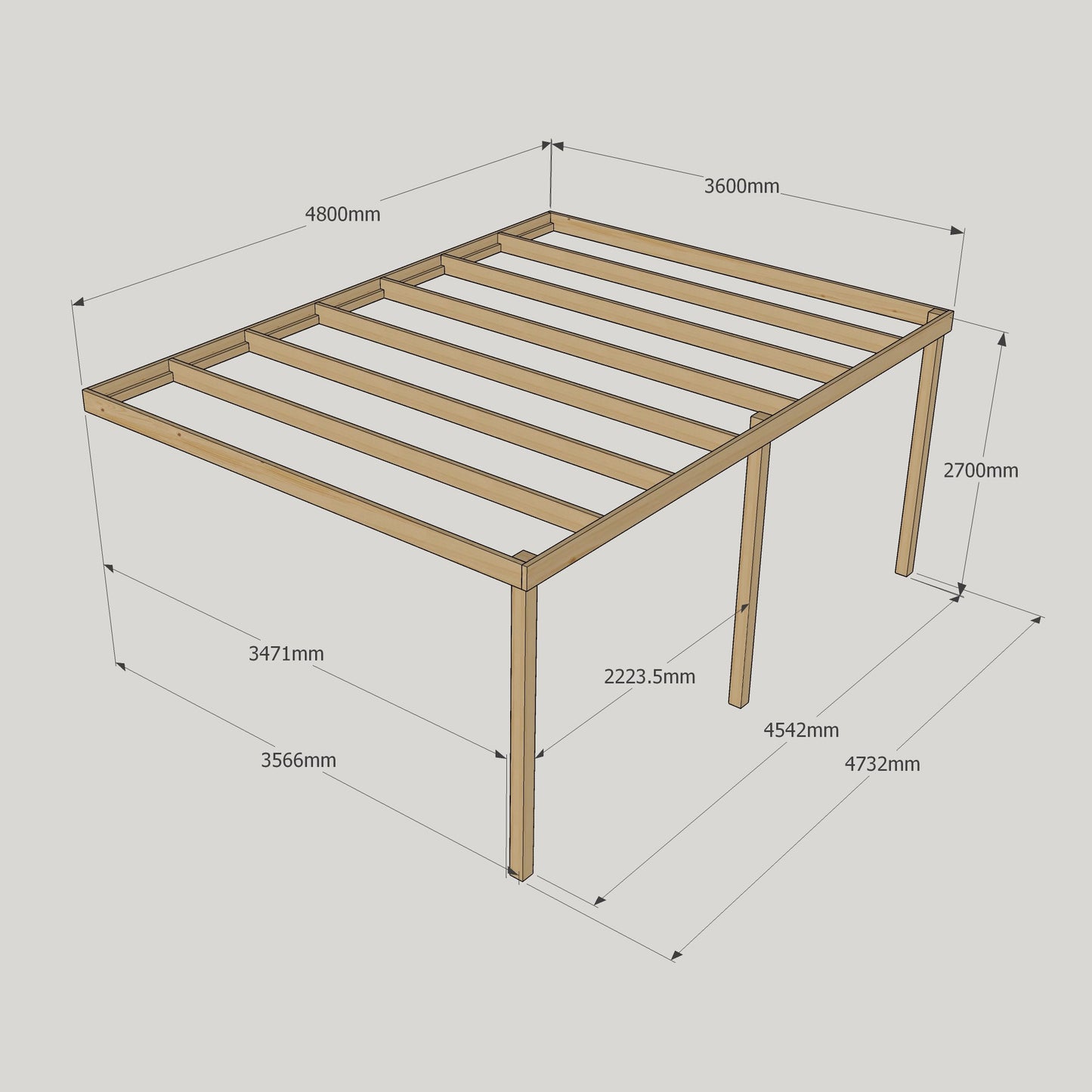 Wall Mounted Box Pergola - 3.6m Depth