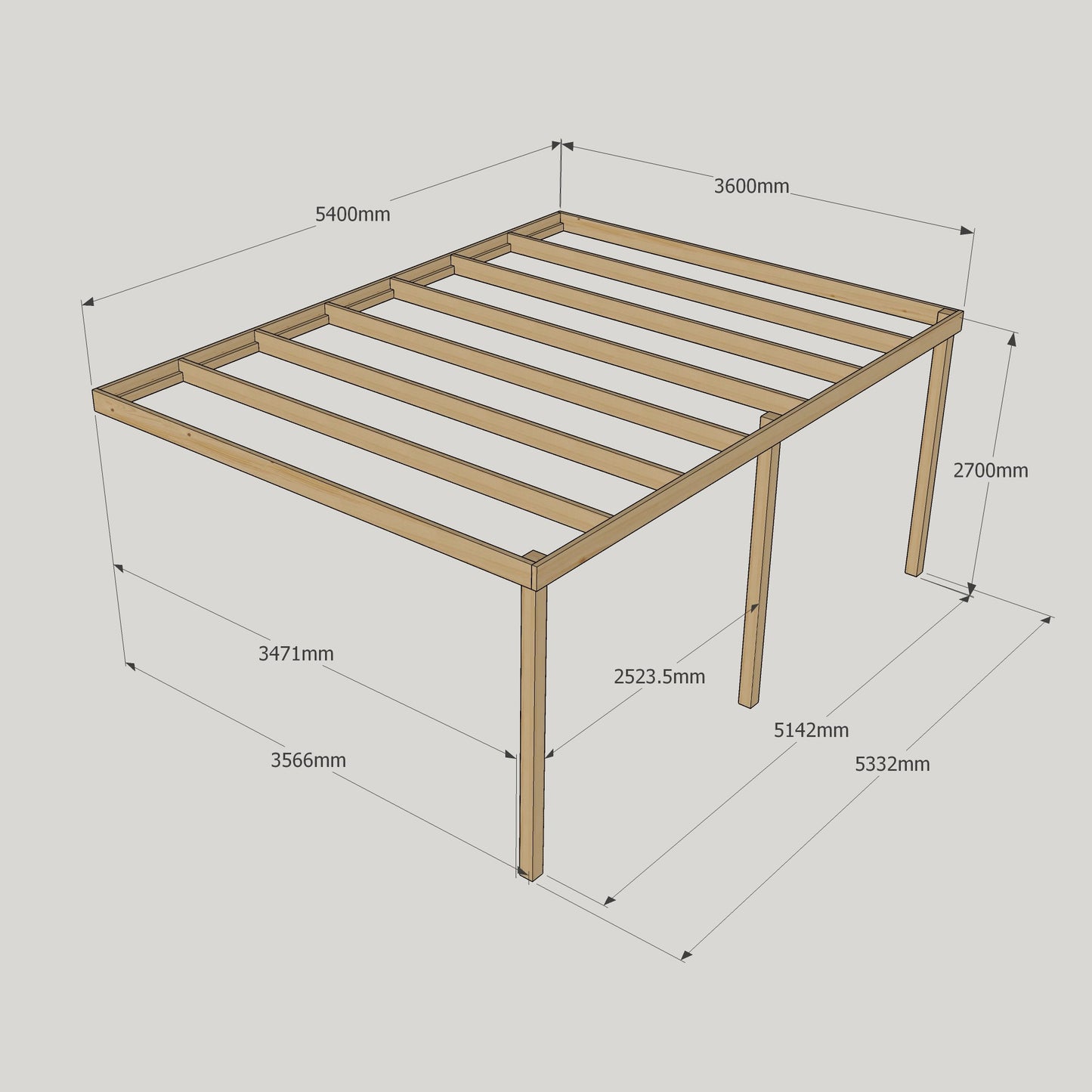 Wall Mounted Box Pergola - 3.6m Depth