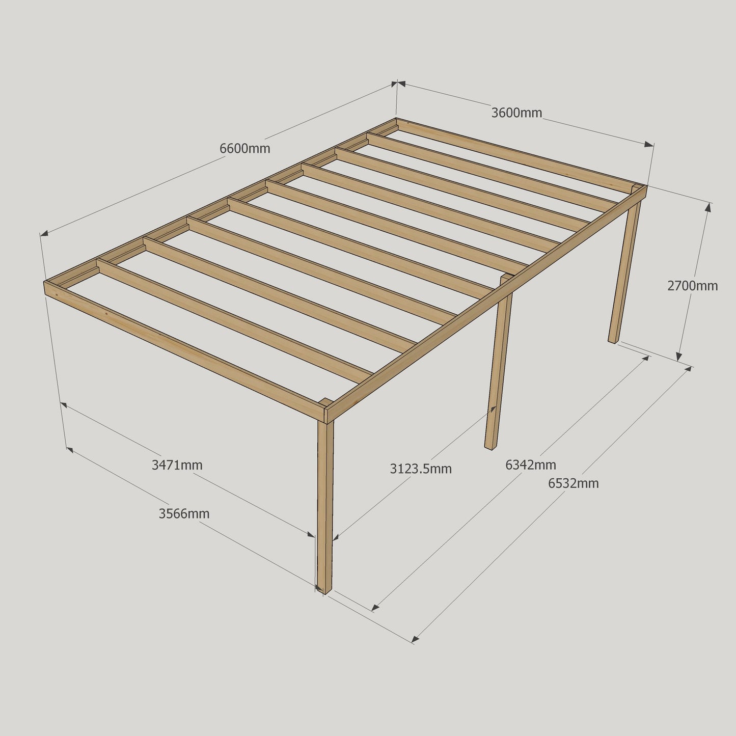 Wall Mounted Box Pergola - 3.6m Depth