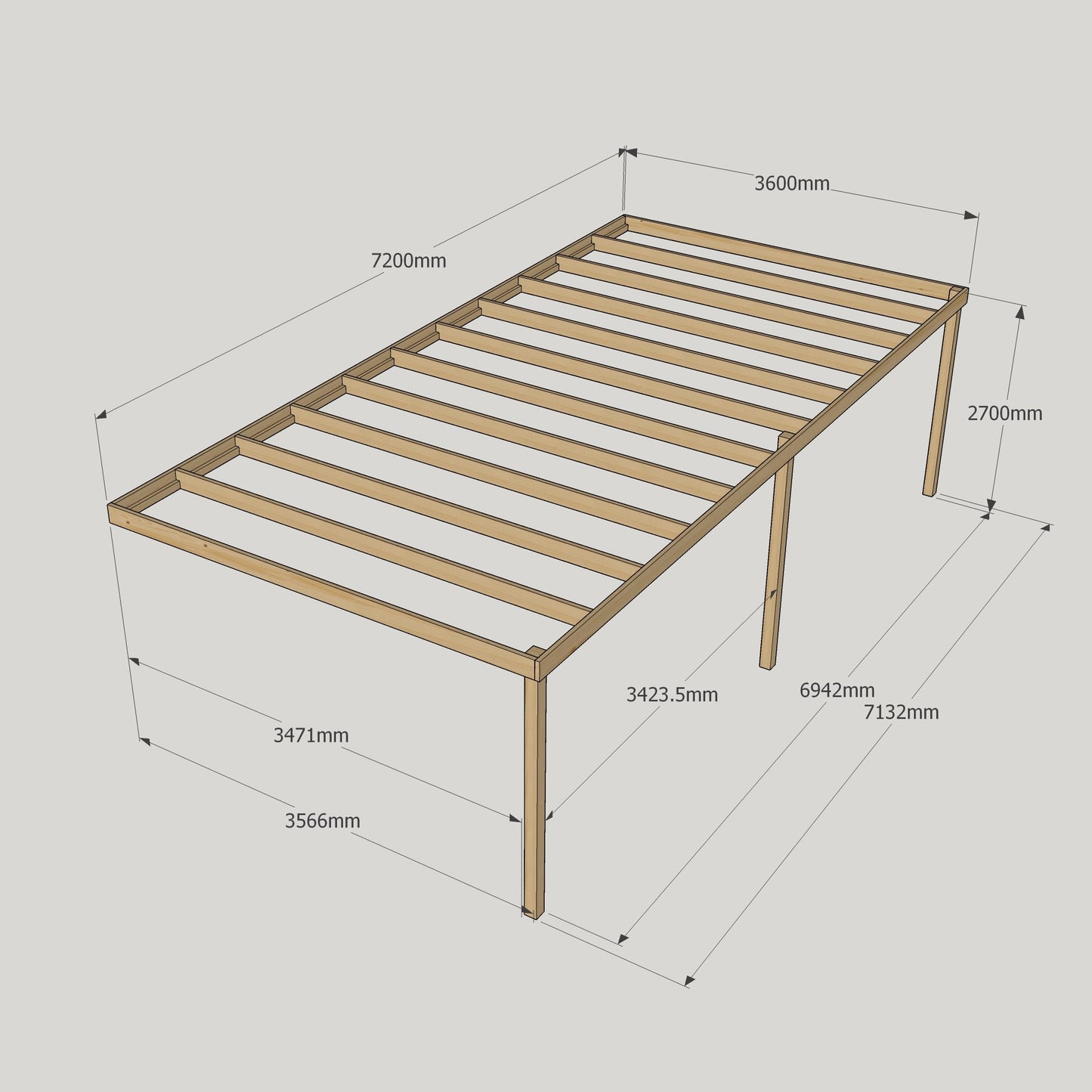 Wall Mounted Box Pergola - 3.6m Depth