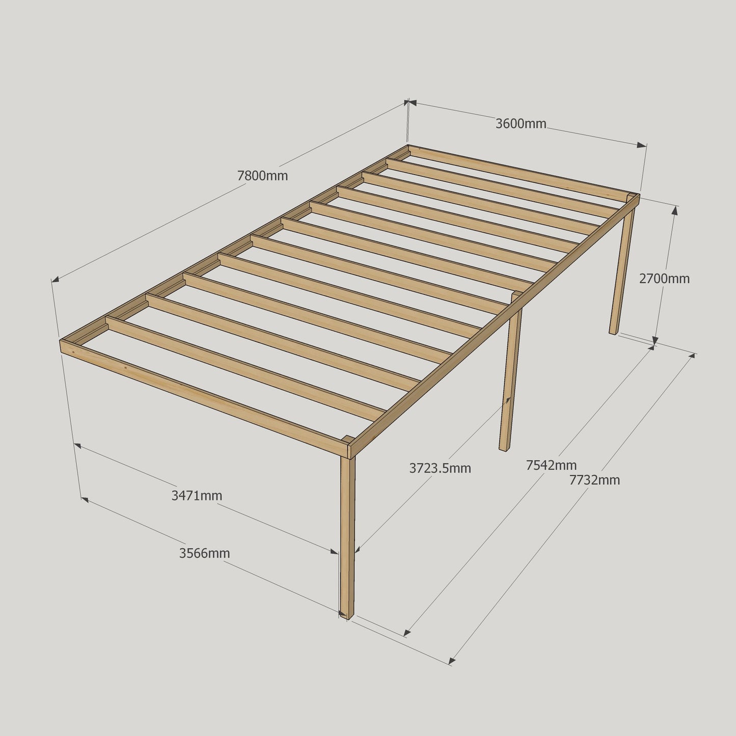 Wall Mounted Box Pergola - 3.6m Depth