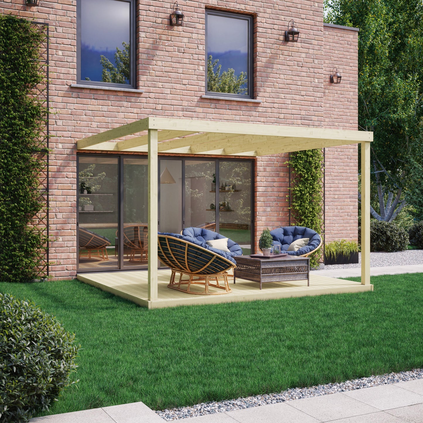 Wall Mounted Box Pergola And Decking Kit