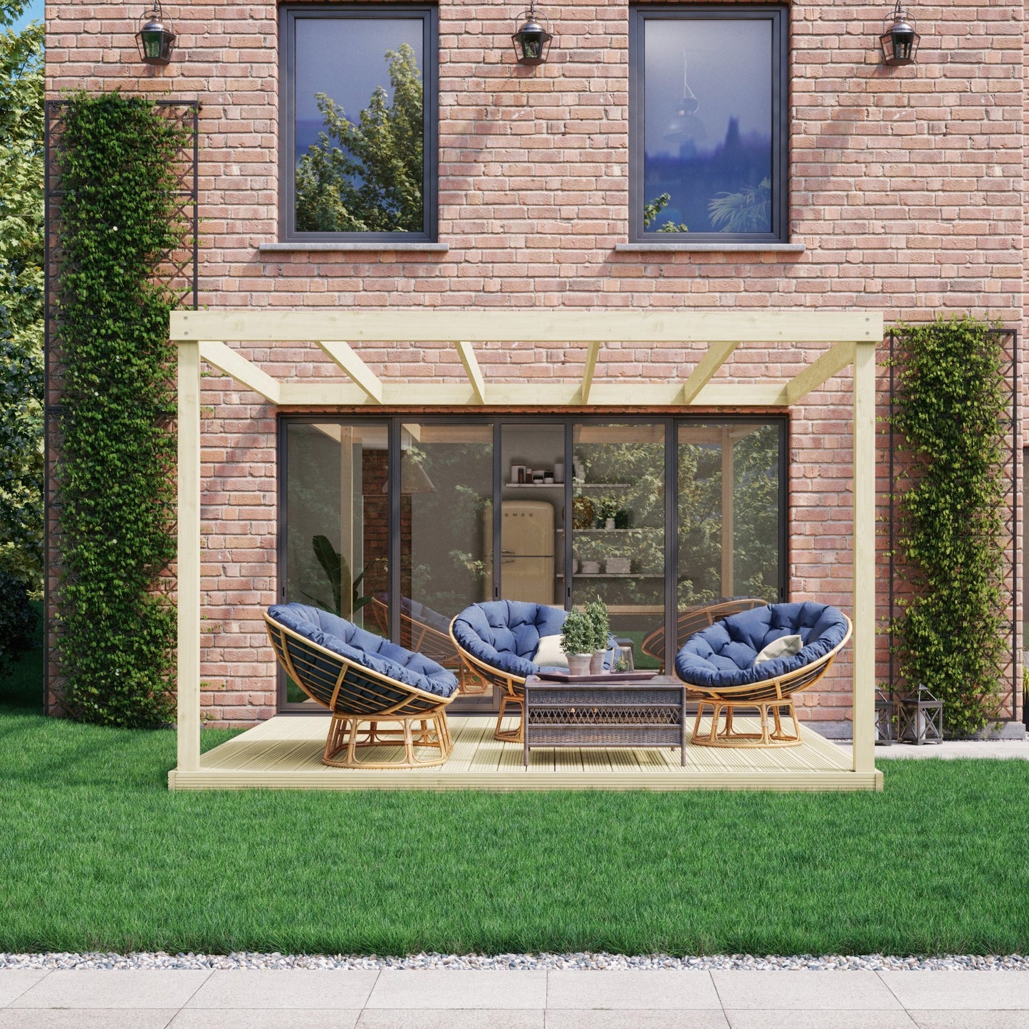 Wall Mounted Box Pergola And Decking Kit