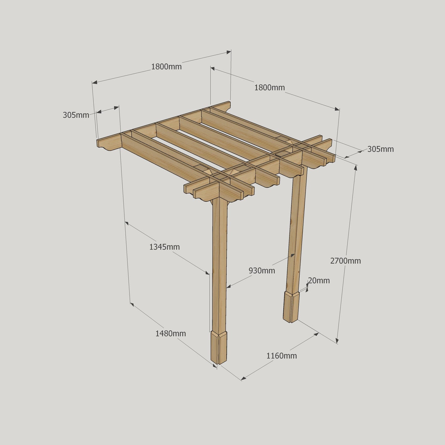 Wall Mounted Double Premium Pergola - 1.8m Width