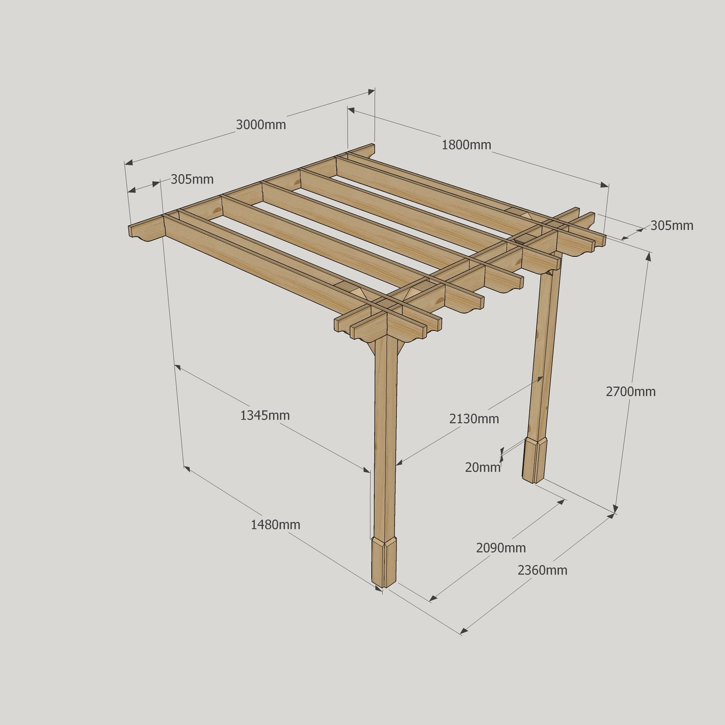 Wall Mounted Double Premium Pergola - 1.8m Width