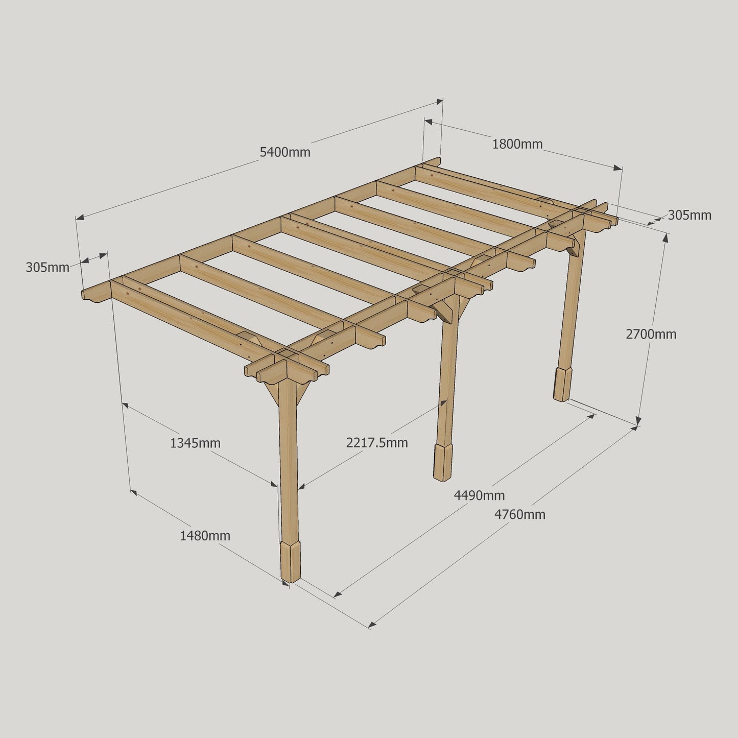 Wall Mounted Double Premium Pergola - 1.8m Width