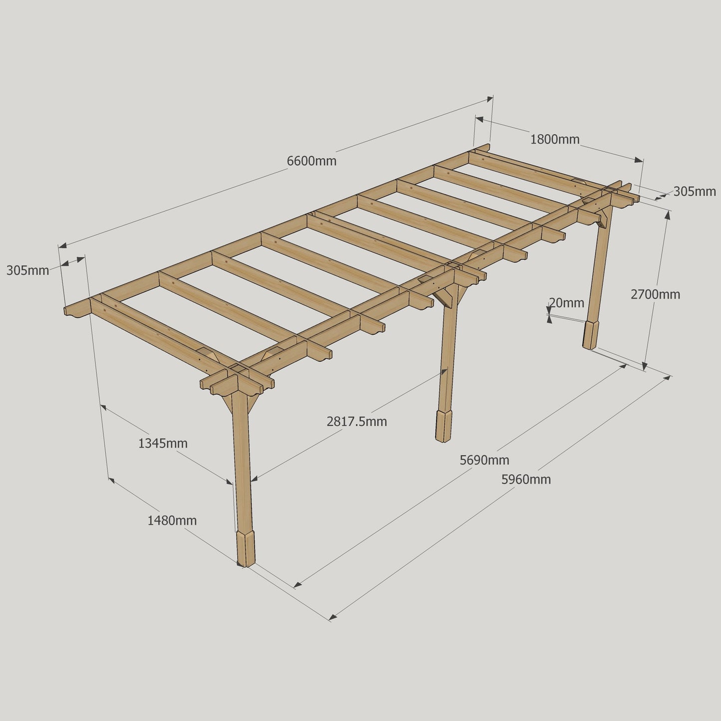 Wall Mounted Double Premium Pergola - 1.8m Width