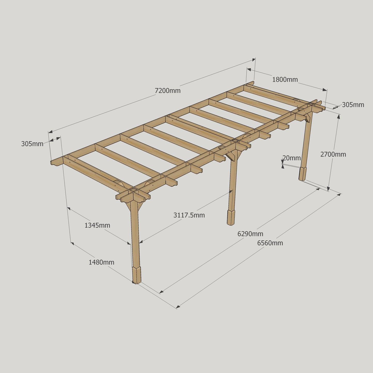 Wall Mounted Double Premium Pergola - 1.8m Width