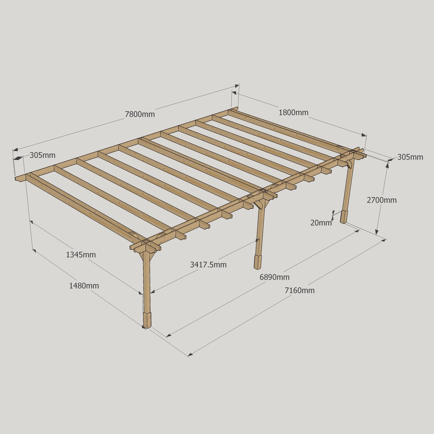 Wall Mounted Double Premium Pergola - 1.8m Width