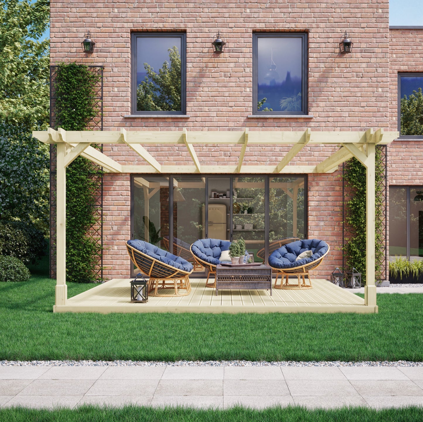 Wall Mounted Double Premium Pergola And Decking Kit