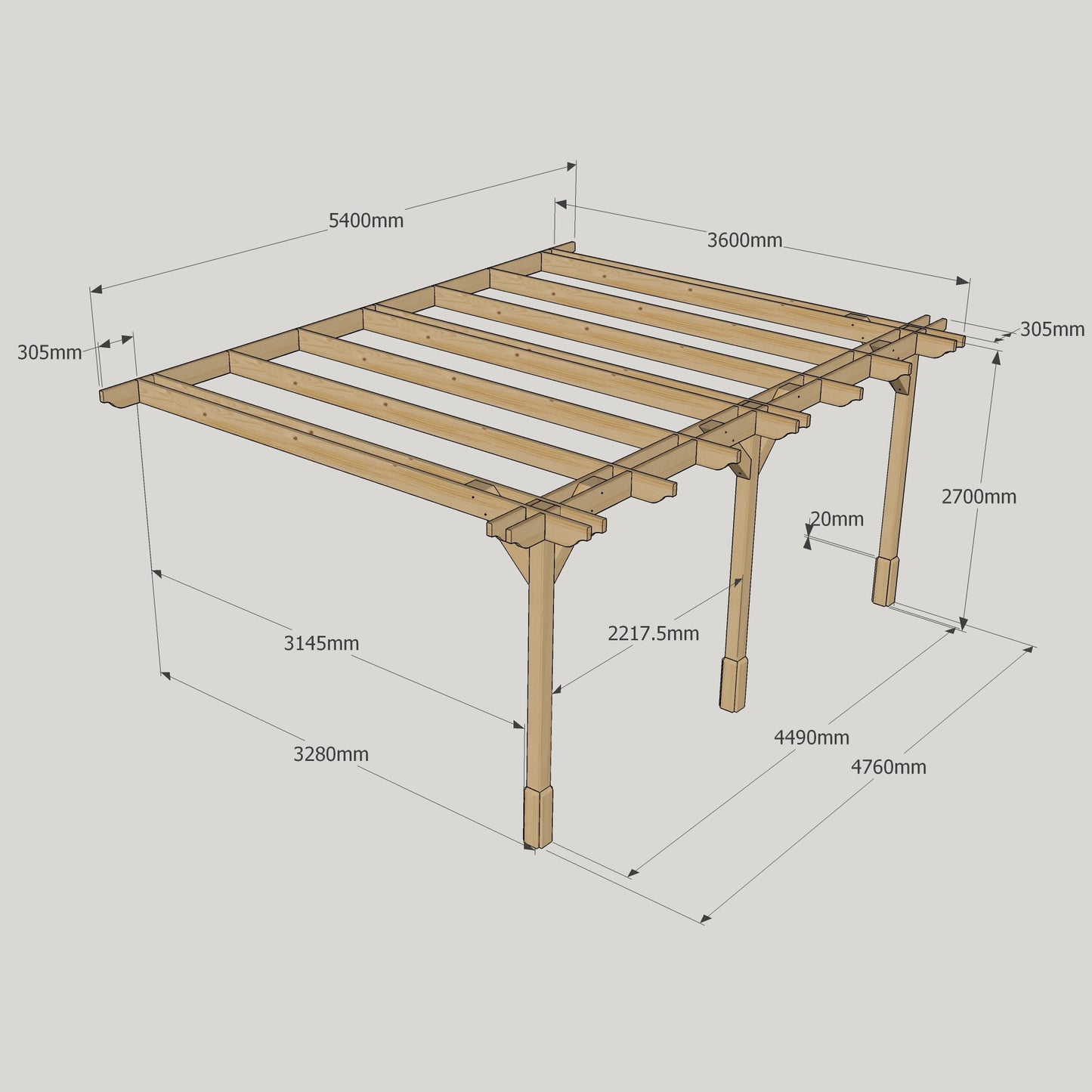 Wall Mounted Double Premium Pergola - 3.6m Width