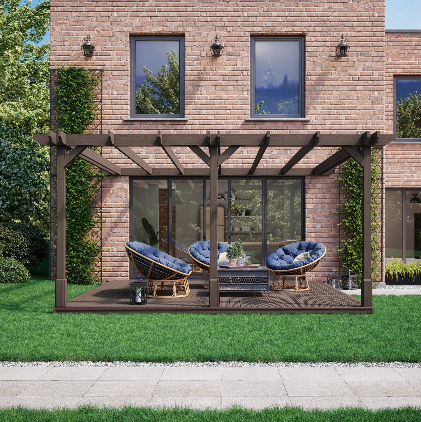 Wall Mounted Double Premium Pergola And Decking Kit