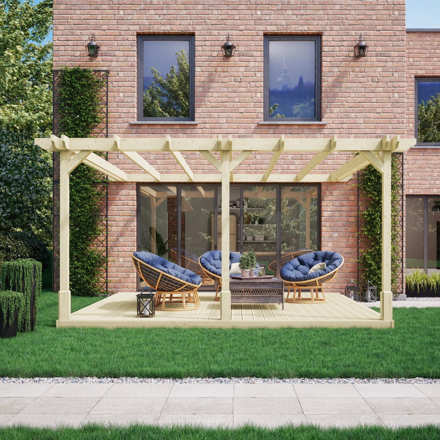 Wall Mounted Double Premium Pergola And Decking Kit