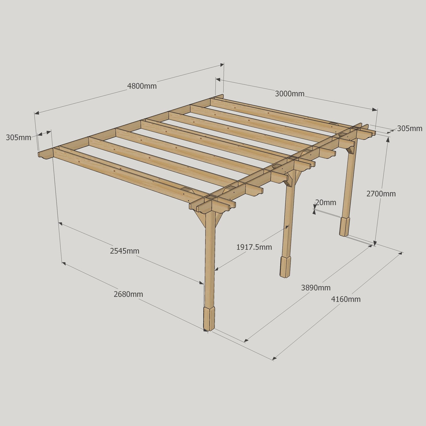 Wall Mounted Double Premium Pergola - 3m Width