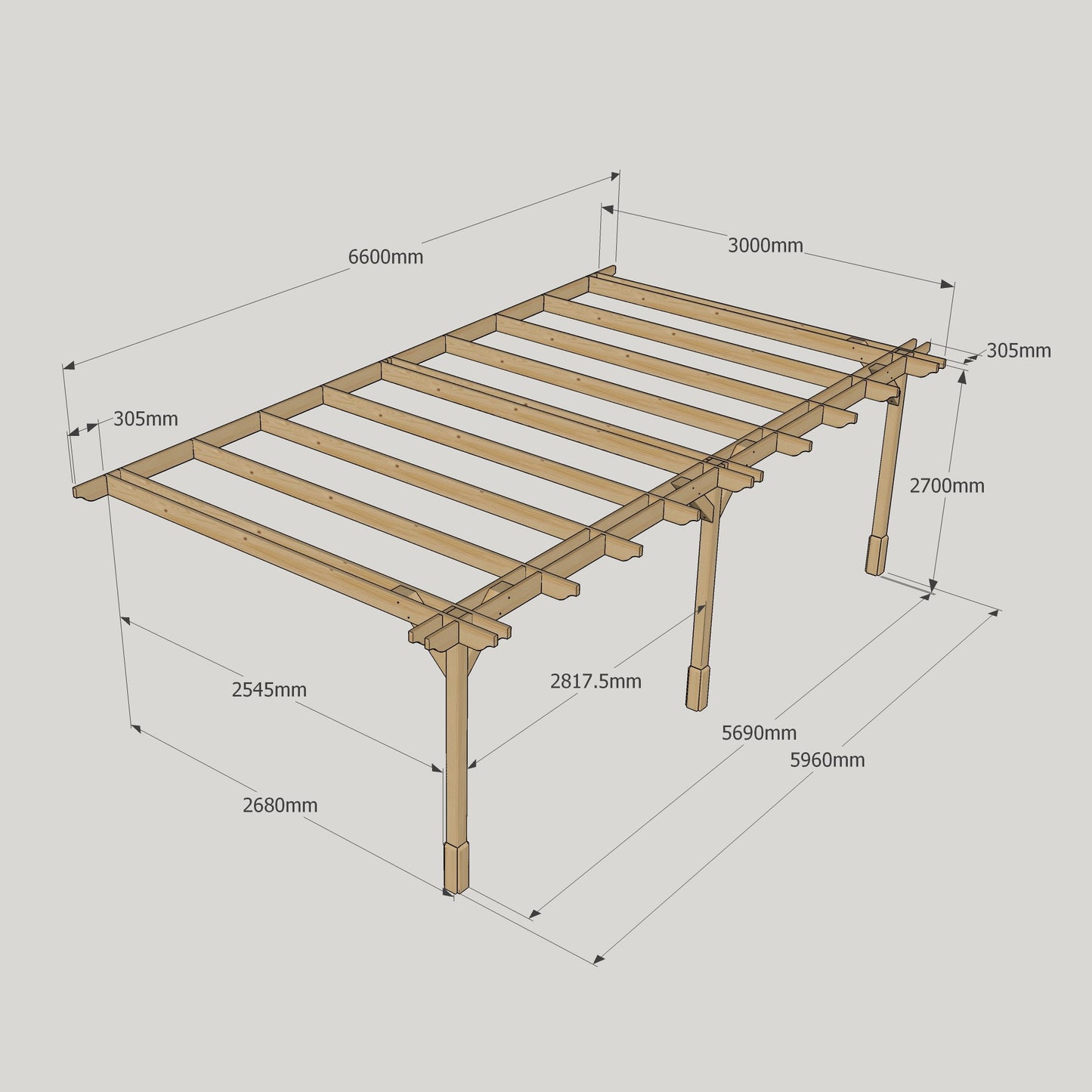 Wall Mounted Double Premium Pergola - 3m Width