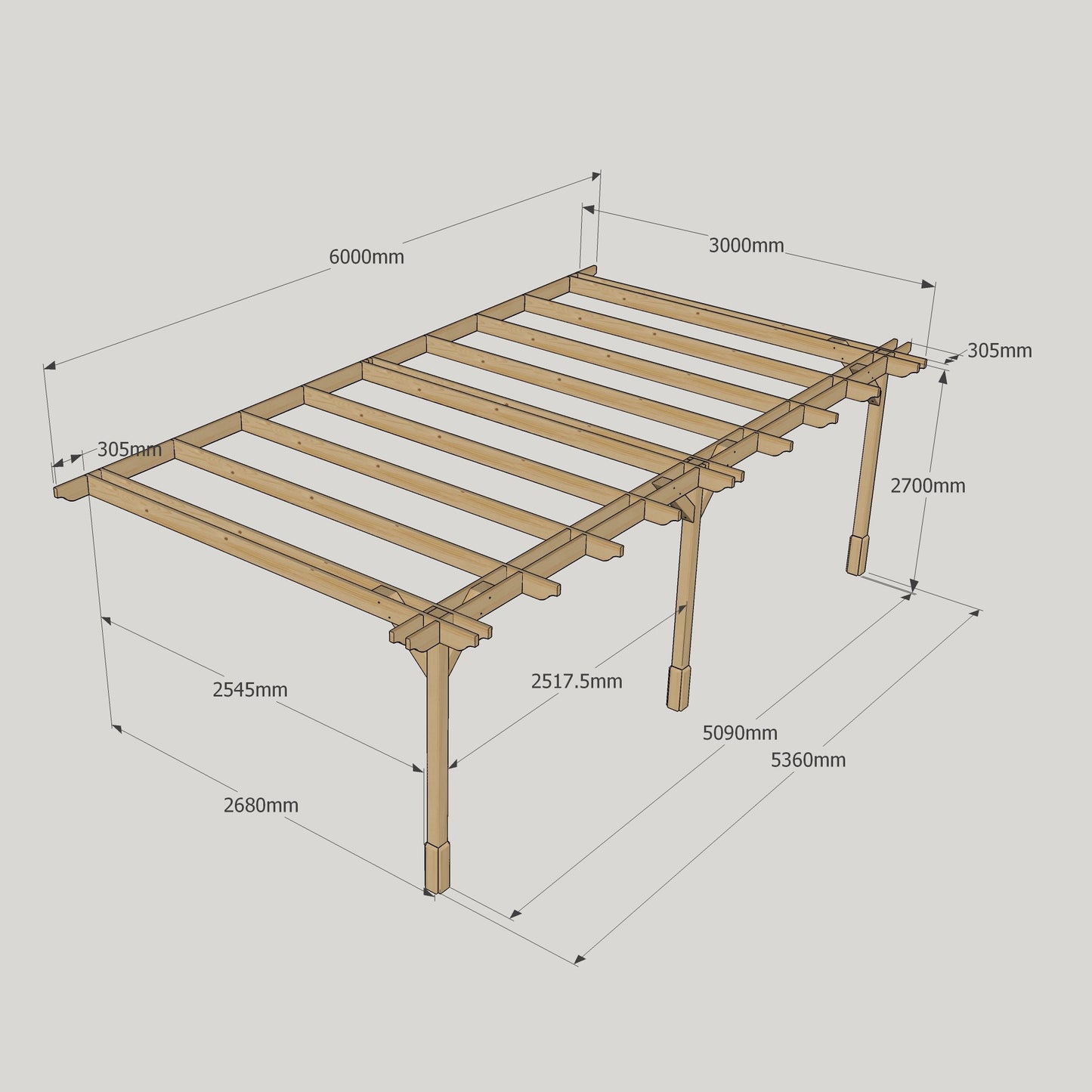 Wall Mounted Double Premium Pergola - 3m Width