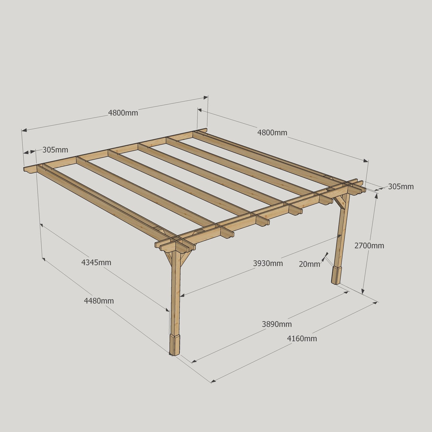 Wall Mounted Double Premium Pergola - 4.8m Width