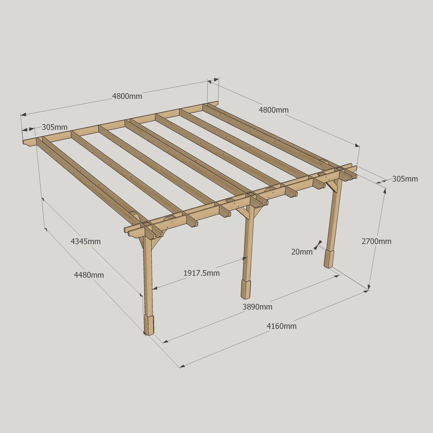 Wall Mounted Double Premium Pergola - 4.8m Width