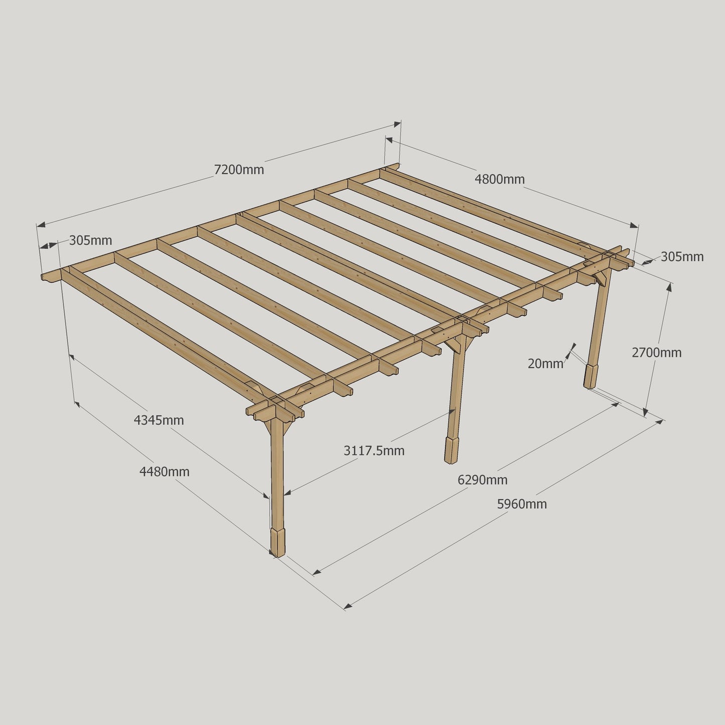 Wall Mounted Double Premium Pergola - 4.8m Width